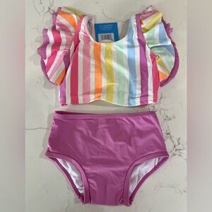 RuffleButts 18/24m Rainbow Striped Kids Swim Set